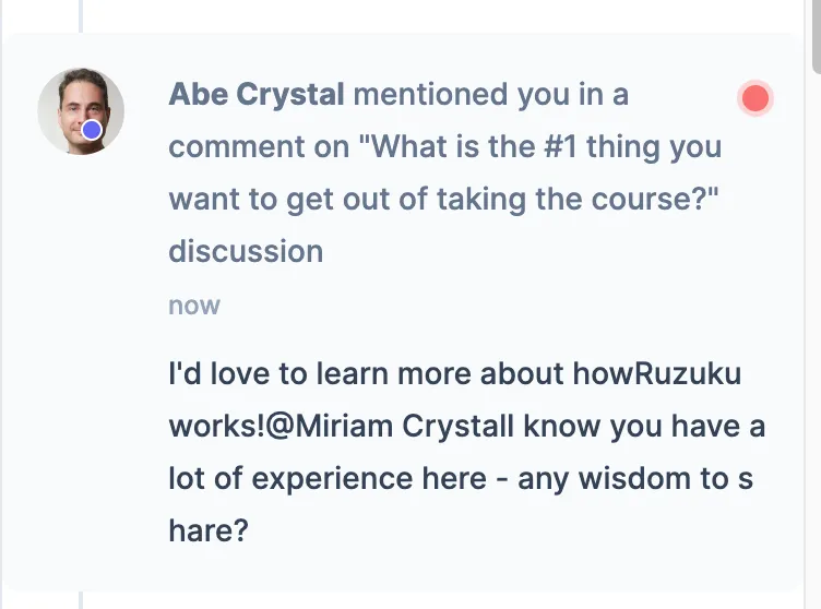 Student receives a mention notification